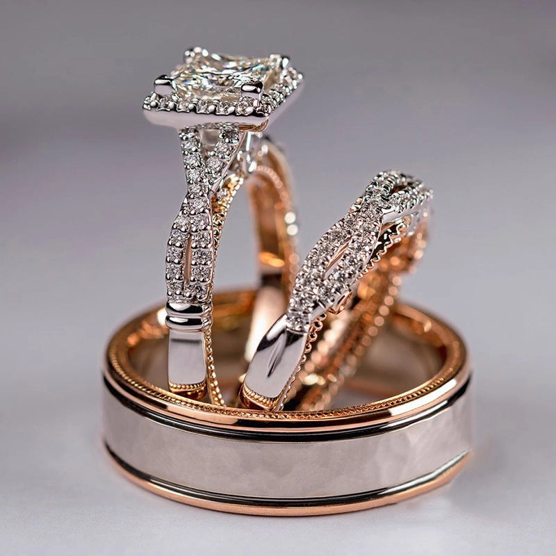 Wholesale Ring Copper Zircon Shiny Rose Gold Set OLY-RS-CAOS010