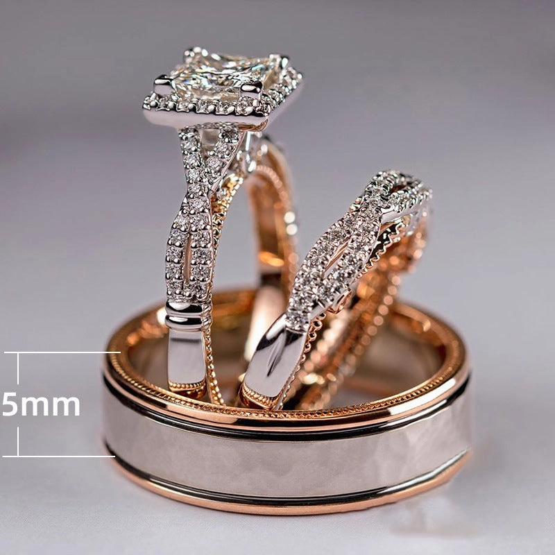 Wholesale Ring Copper Zircon Shiny Rose Gold Set OLY-RS-CAOS010