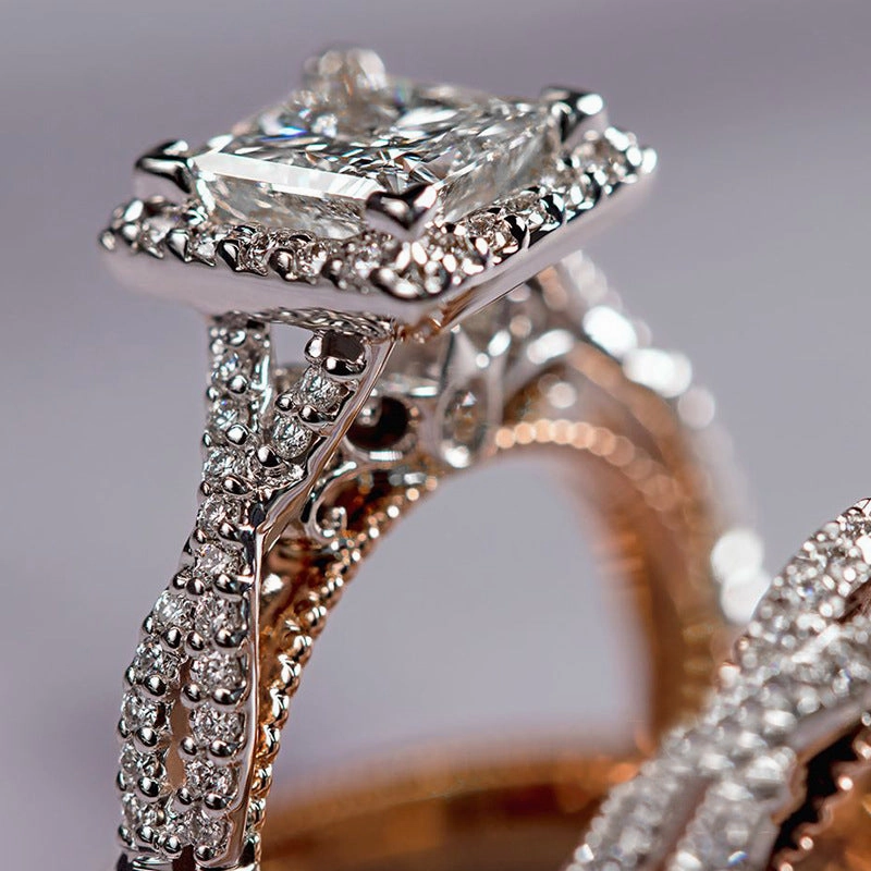 Wholesale Ring Copper Zircon Shiny Rose Gold Set OLY-RS-CAOS010