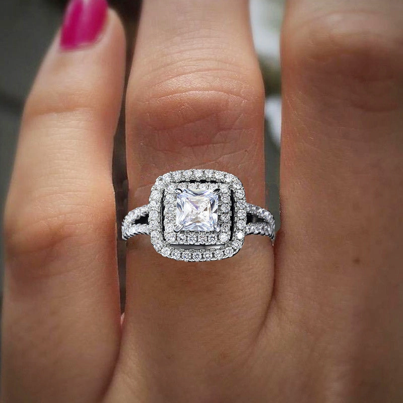 Wholesale Ring Copper Zircon Square Flash Diamond OLY-RS-CaoS007