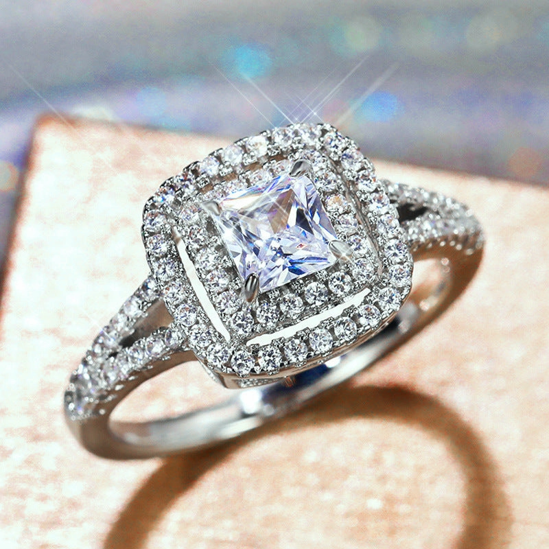 Wholesale Ring Copper Zircon Square Flash Diamond OLY-RS-CaoS007