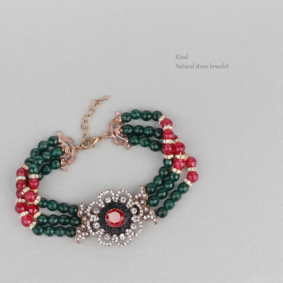 Wholesale Roman Crystal Simple Diamond Inlaid Natural Stone Alloy Bracelet
