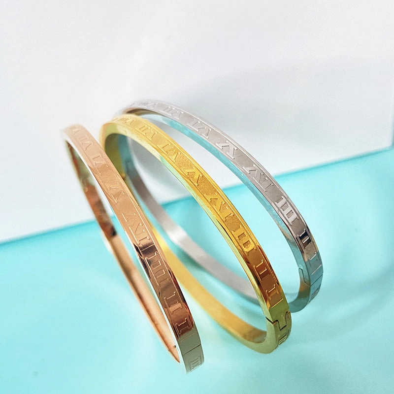 Wholesale Roman Numeral Open Titanium Steel Bracelet