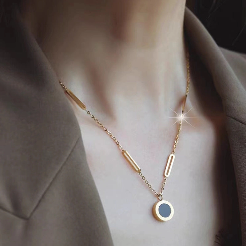 Wholesale Roman Numeral Titanium Steel Necklace Collarbone Sweater Chain