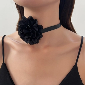 Wholesale Rose Flower Flocking Fabric French Necklaces