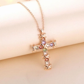 Wholesale Rose Gold Cross Zirconia Copper Necklaces