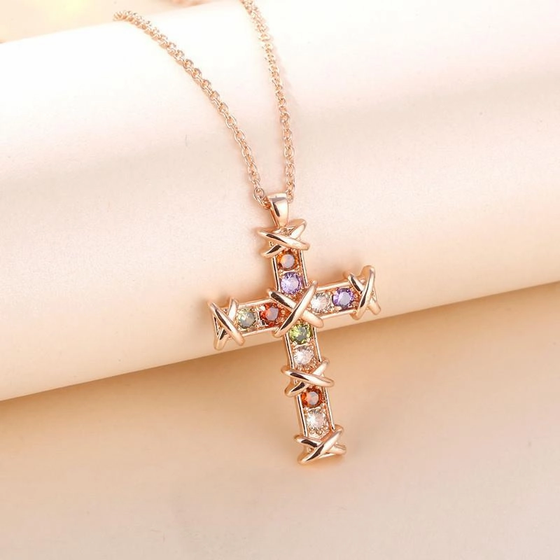 Wholesale Rose Gold Cross Zirconia Copper Necklaces