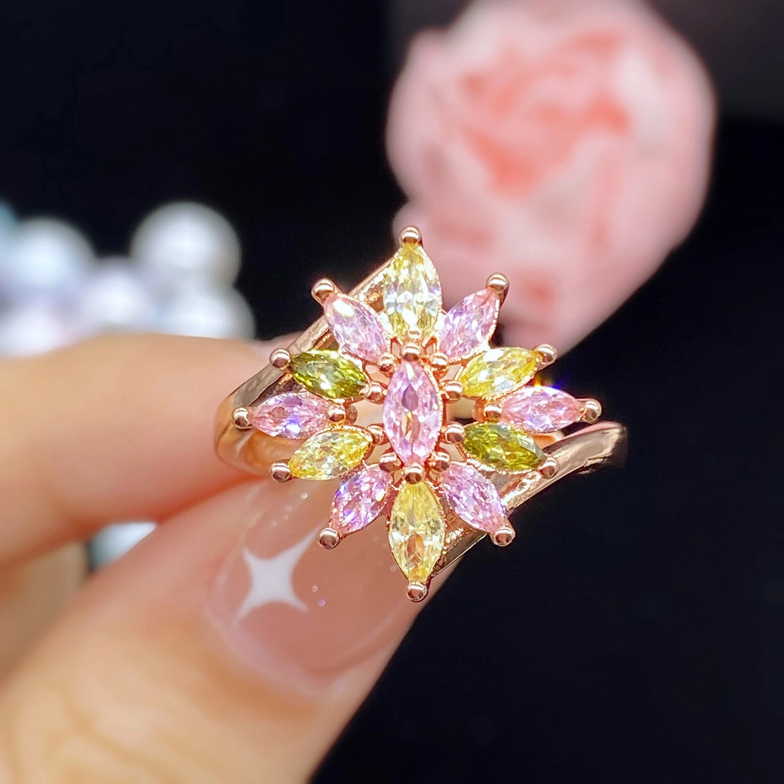 Wholesale Rose Gold Floral Copper Rings