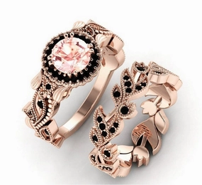 Wholesale Rose Pink Zircon Alloy Rings 2-piece Set