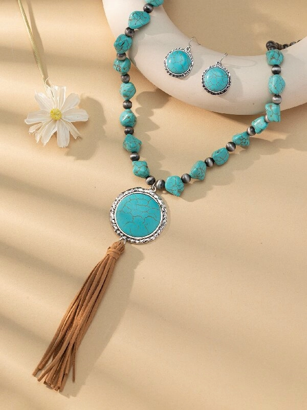 Wholesale Round Turquoise Pendant Alloy Necklaces