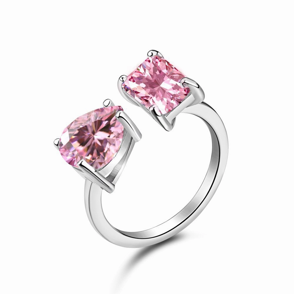 Wholesale Row Diamond Lovely Peach Heart Sterling Silver Ring