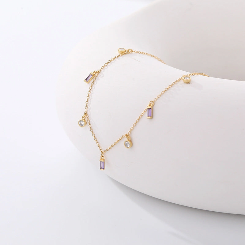 Wholesale S925 Sterling Silver Geometric Small Cube Zircon Necklaces