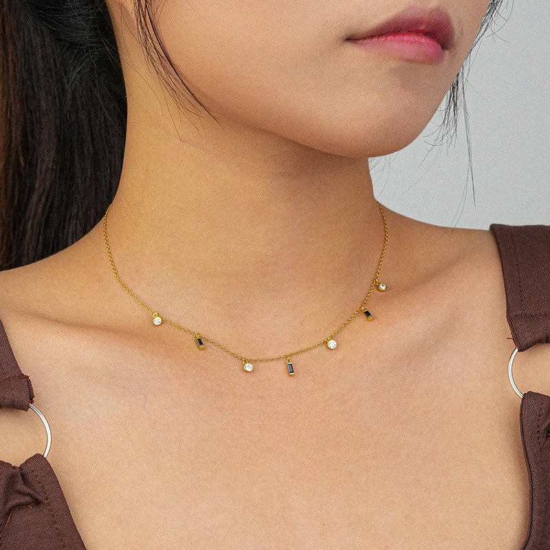 Wholesale S925 Sterling Silver Geometric Small Cube Zircon Necklaces