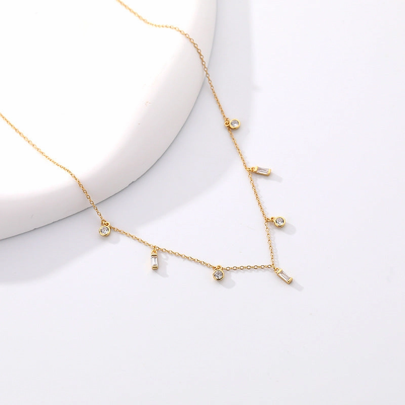 Wholesale S925 Sterling Silver Geometric Small Cube Zircon Necklaces
