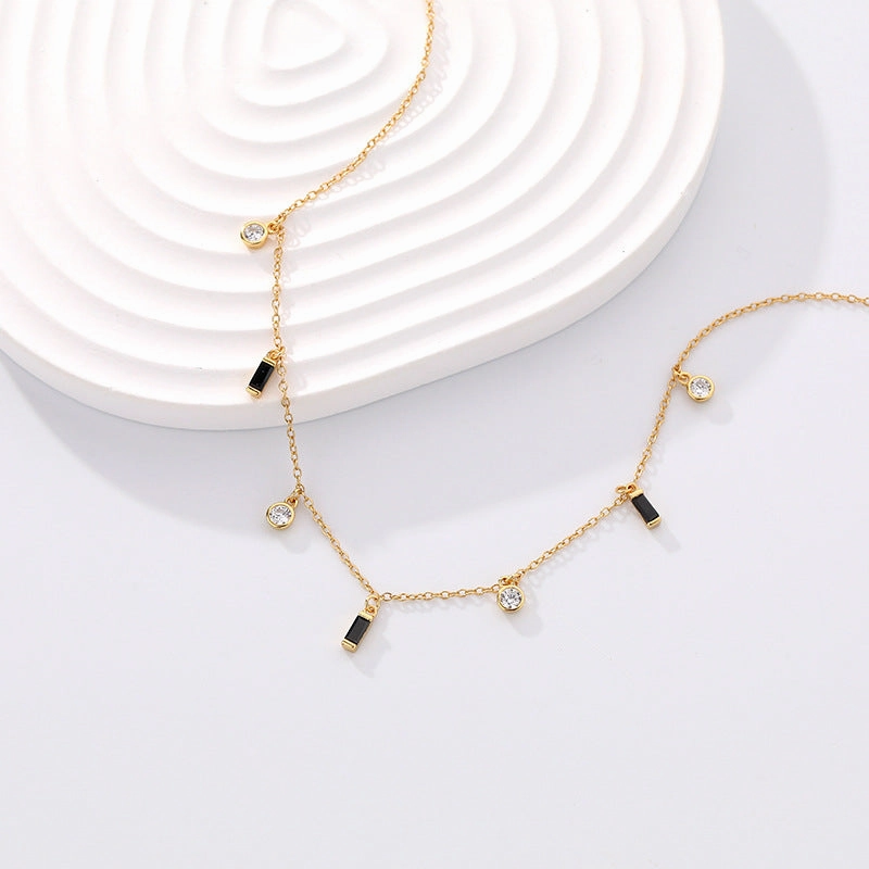 Wholesale S925 Sterling Silver Geometric Small Cube Zircon Necklaces