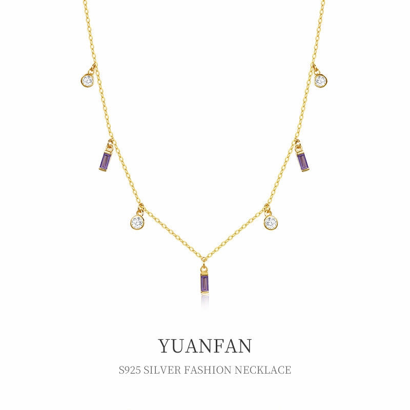 Wholesale S925 Sterling Silver Geometric Small Cube Zircon Necklaces
