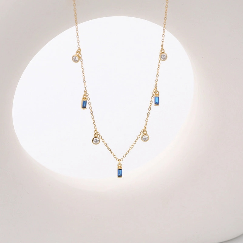 Wholesale S925 Sterling Silver Geometric Small Cube Zircon Necklaces