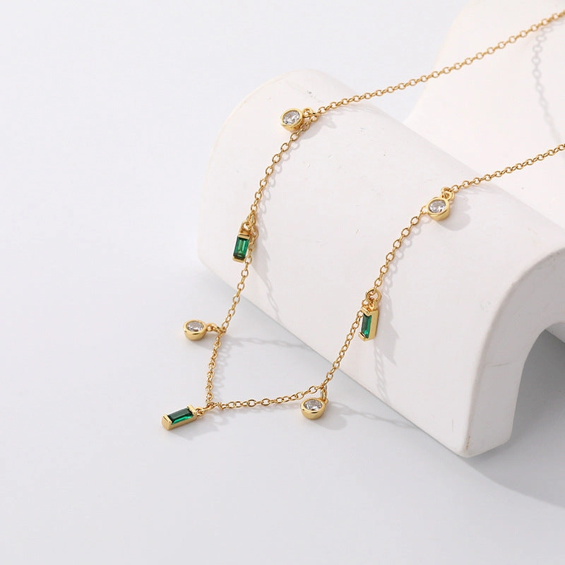Wholesale S925 Sterling Silver Geometric Small Cube Zircon Necklaces