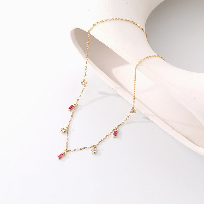 Wholesale S925 Sterling Silver Geometric Small Cube Zircon Necklaces