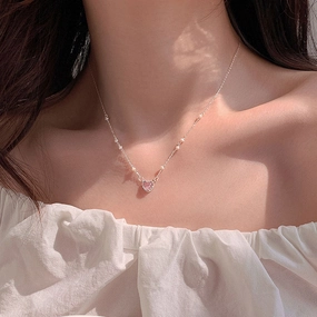 Wholesale s925 Sterling Silver Heart Pearl Necklaces