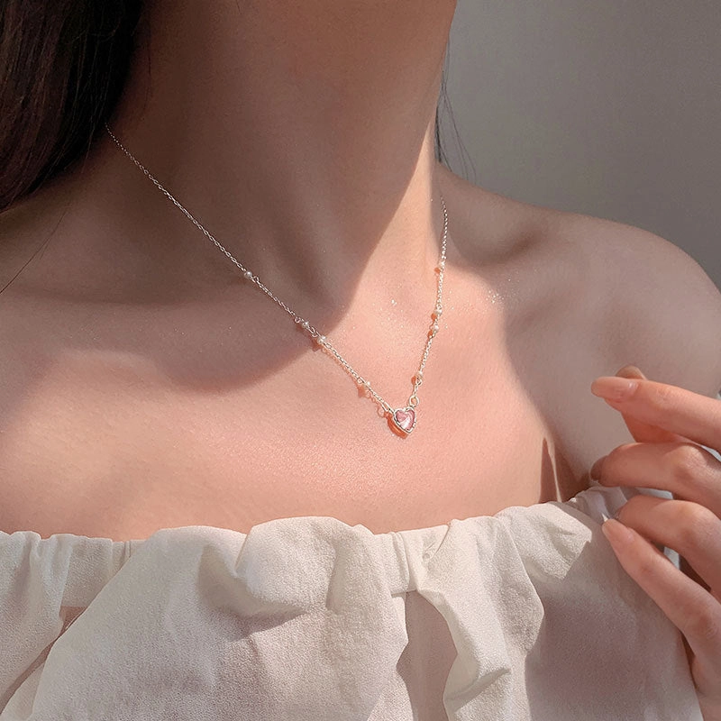 Wholesale s925 Sterling Silver Heart Pearl Necklaces