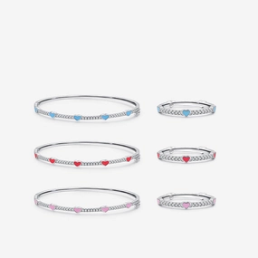 Wholesale S925 Sterling Silver Rainbow Heart Diamond Ring Bracelet OLY-BT-MoD002