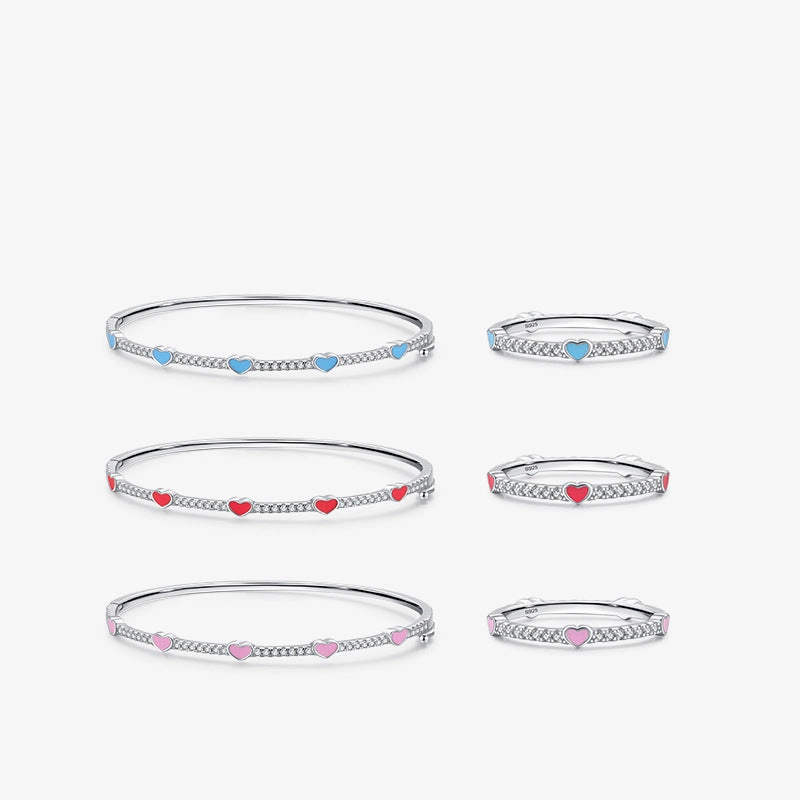 Wholesale S925 Sterling Silver Rainbow Heart Diamond Ring Bracelet OLY-BT-MoD002