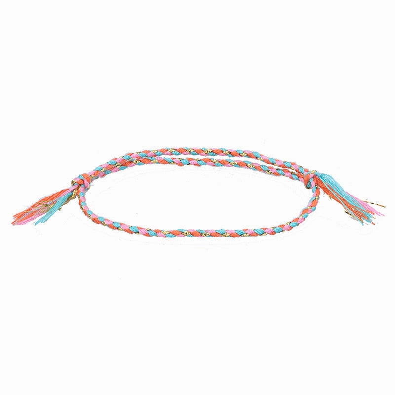 Wholesale Safety Buckle Four Strands Color Hand Woven Polyester Cotton Bracelet