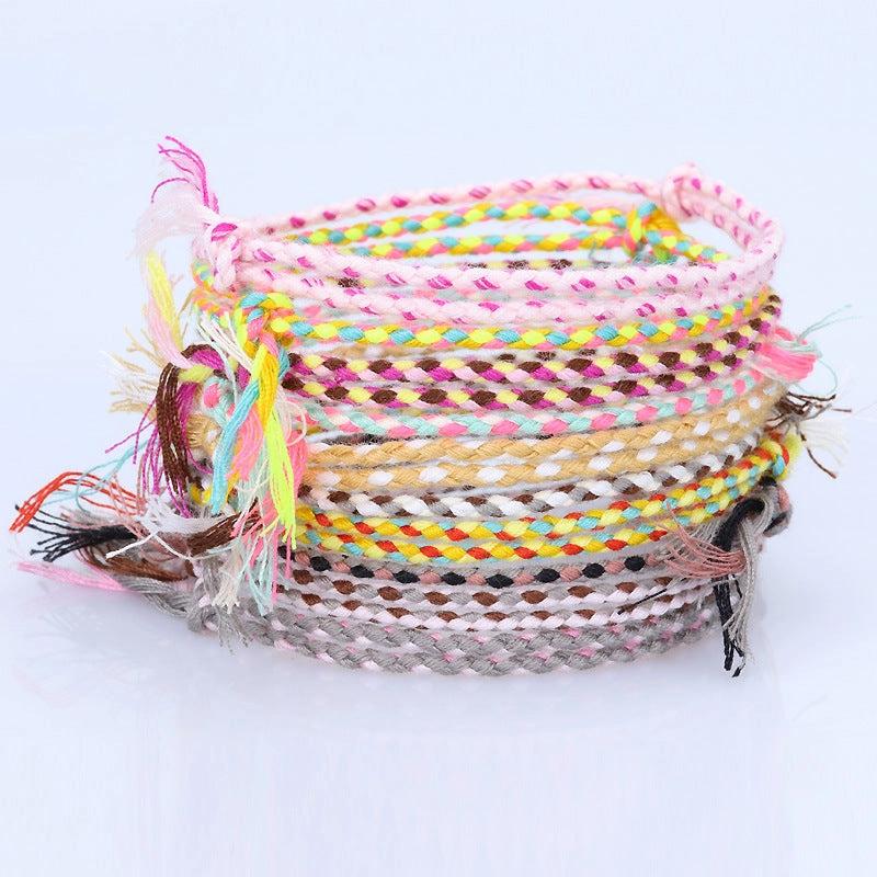 Wholesale Safety Buckle Four Strands Color Hand Woven Polyester Cotton Bracelet