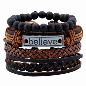 Wholesale Set Men's Retro Woven DIY Leather Bracelet