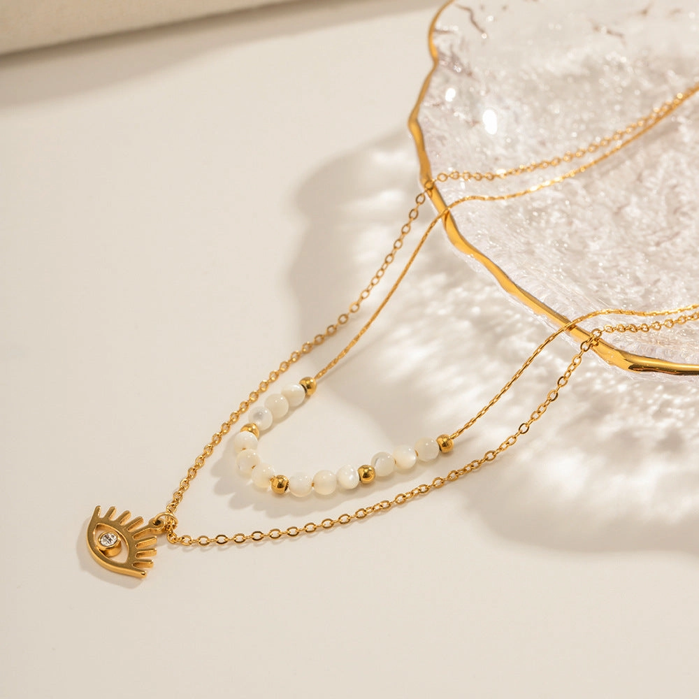 Wholesale Shell Bead Double Layer Devil Eye Pendant Necklaces