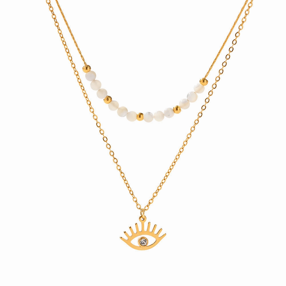 Wholesale Shell Bead Double Layer Devil Eye Pendant Necklaces