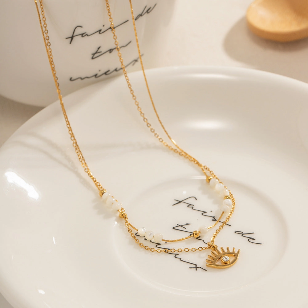 Wholesale Shell Bead Double Layer Devil Eye Pendant Necklaces
