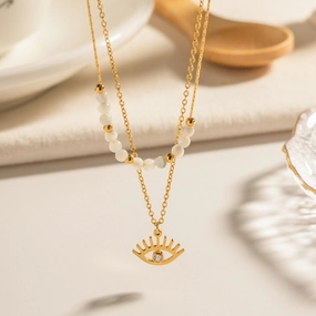 Wholesale Shell Bead Double Layer Devil Eye Pendant Necklaces