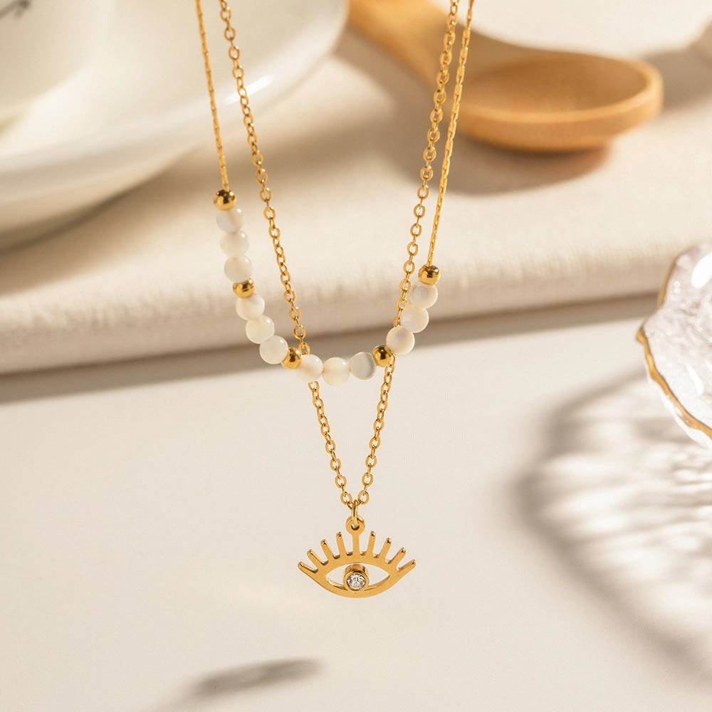 Wholesale Shell Bead Double Layer Devil Eye Pendant Necklaces