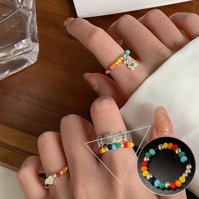 Wholesale Silver Rainbow Beaded Ring