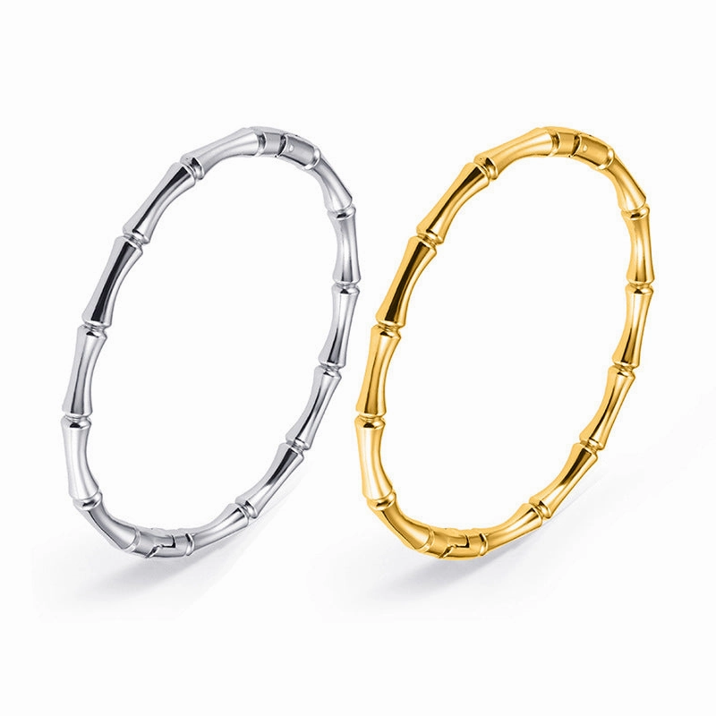 Wholesale Simple and Elegant Style Gold Bamboo Solid Stainless Steel Bracelet