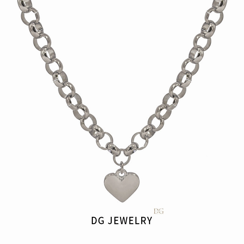 Wholesale Simple and Versatile Smooth Love Pendant Titanium Steel Necklace Set