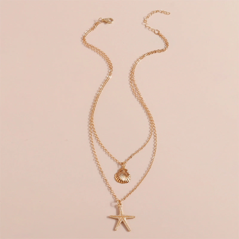 Wholesale Simple beach shell starfish five-pointed star double-layer necklace
