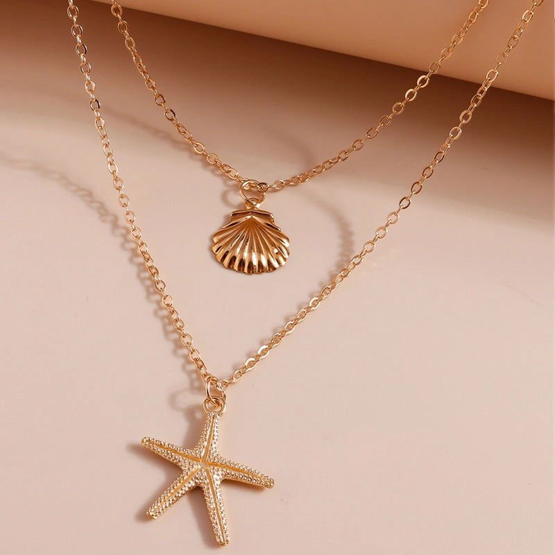 Wholesale Simple beach shell starfish five-pointed star double-layer necklace