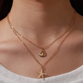Wholesale Simple beach shell starfish five-pointed star double-layer necklace