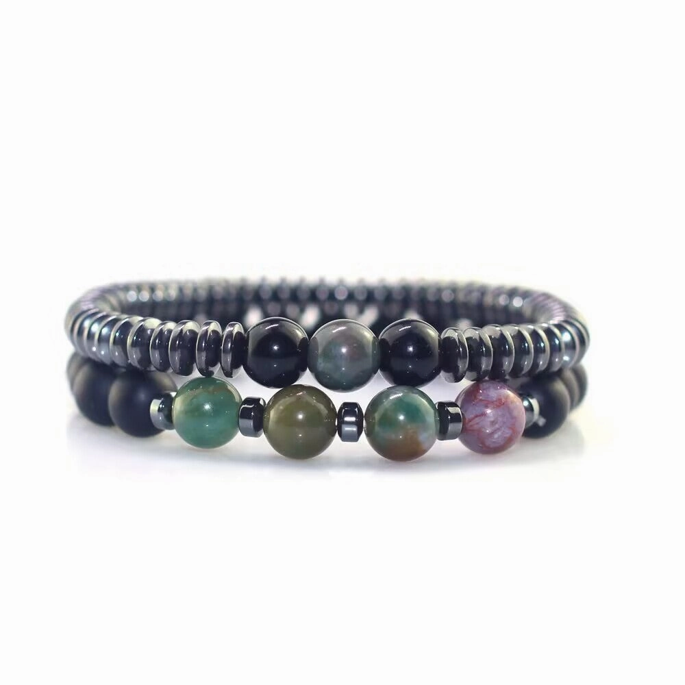 Wholesale Simple Black Stone Map Stone Frosted Stone Combination Beaded Bracelet for Men