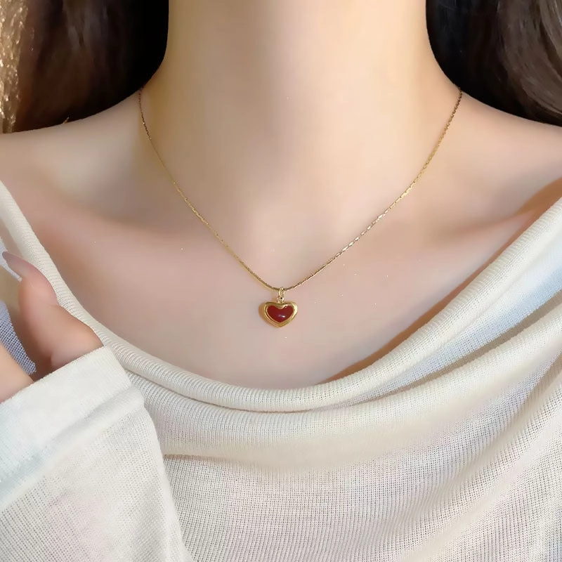 Wholesale Simple French Heart Titanium Steel Necklace