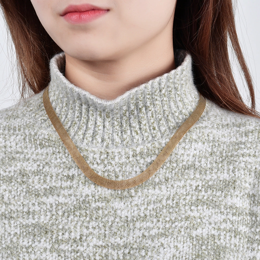 Wholesale simple hollow wide metal 8MM necklace female Choker necklace clavicle chain titanium steel necklace collar female