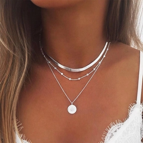 Wholesale Simple Multi-layer Lotus Pendant Gold Bead Disc Blade Chain Necklace Chain