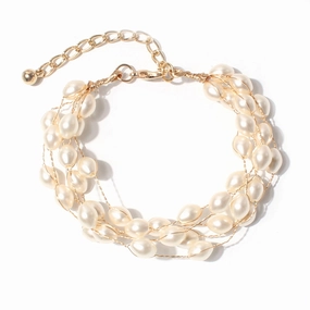 Wholesale simple retro pearl multi-layer temperament sweet wind gold bracelet