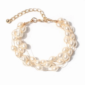 Wholesale simple retro pearl multi-layer temperament sweet wind gold bracelet
