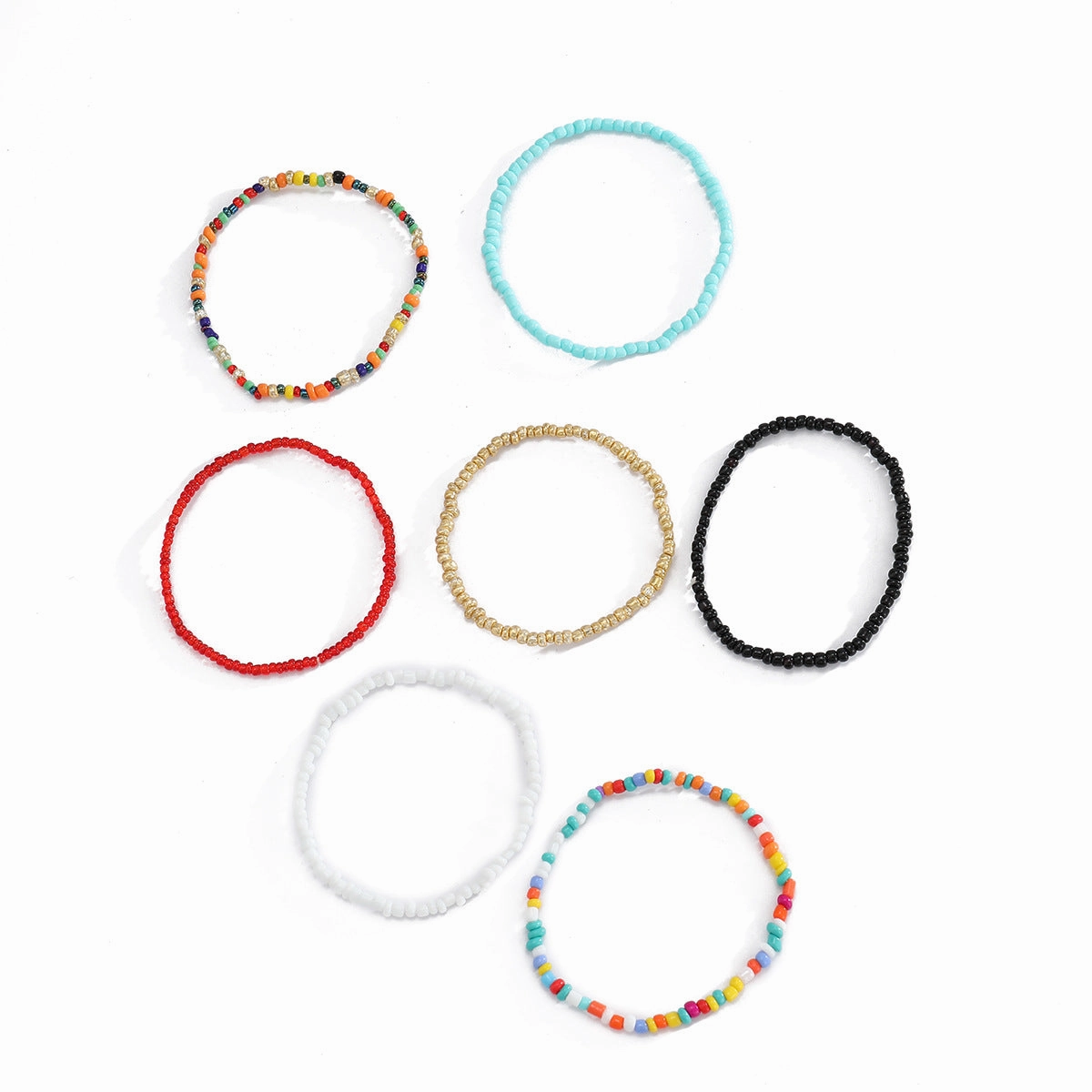 Wholesale Single Ply Hand Beaded Geometric Contrasting Color Rice Beads Stretch Bracelet
