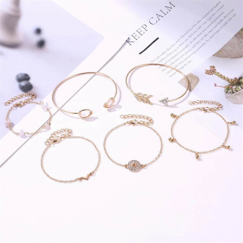 Wholesale Six-piece cat's eye crushed turquoise V-shaped alloy Bracelet