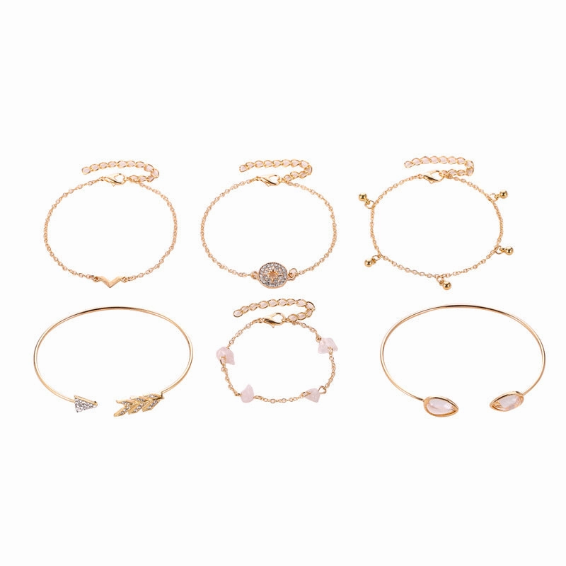 Wholesale Six-piece cat's eye crushed turquoise V-shaped alloy Bracelet